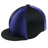 A sleek black and royal blue capz two-tone cap cover in satin-like lycra for a versatile two-tone cap cover look