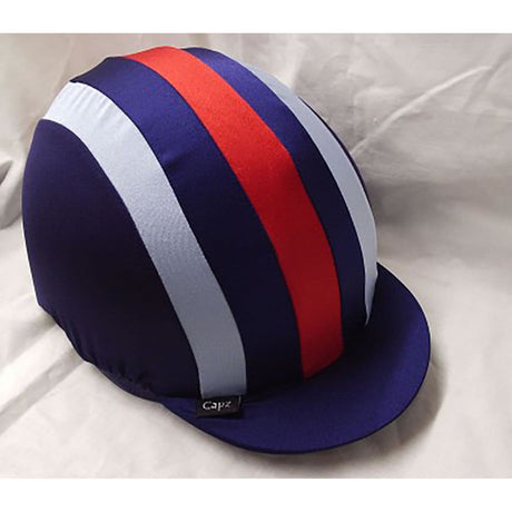 Capz Zp Stripes Cap Cover Lycra Hat Silks Red/White/Blue Barnstaple Equestrian Supplies