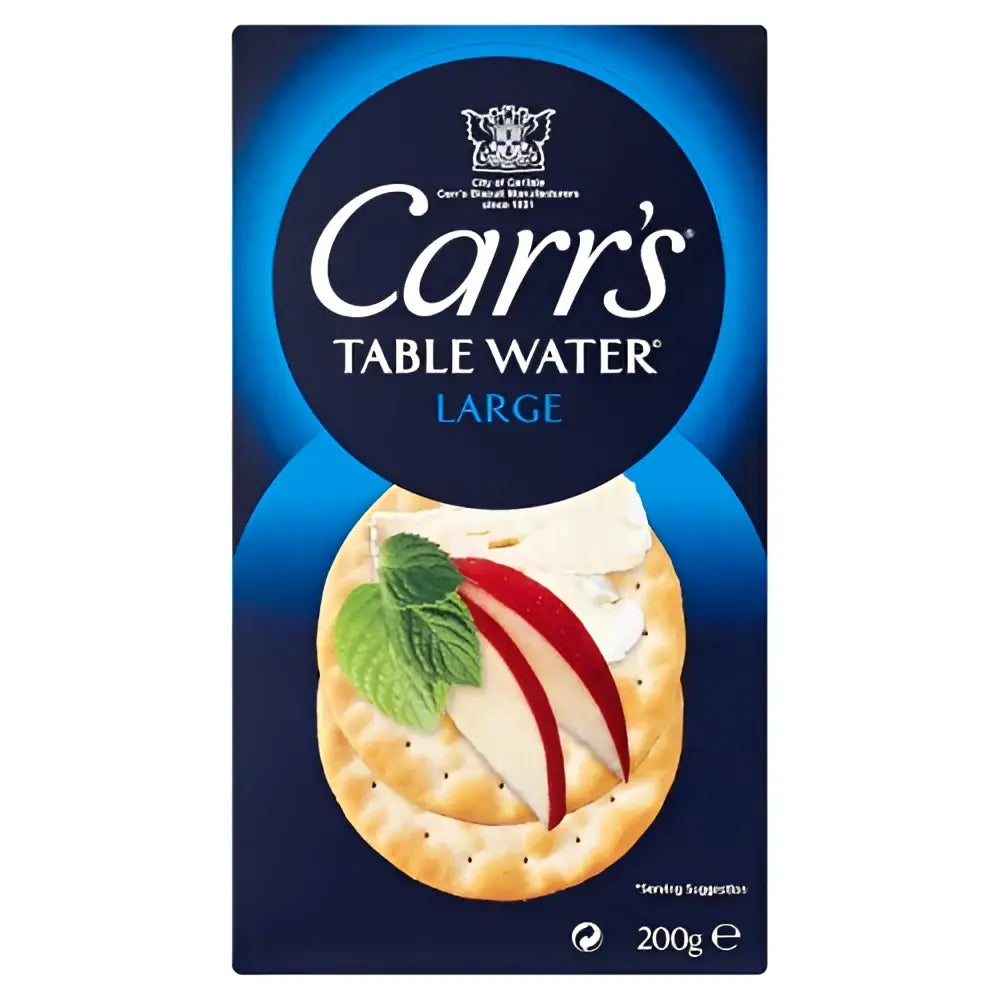 Carrs table water large crackers in blue package topped with sliced apple and mint leaves for cheese serving