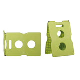 Light green foldable plastic stool with circular cutouts and handle for cavaflex horse jumping support use