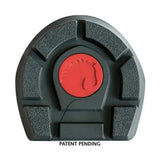 Black hoof-shaped cavallo pastern wrap with red emblem and white horse silhouette for pastern wraps protection