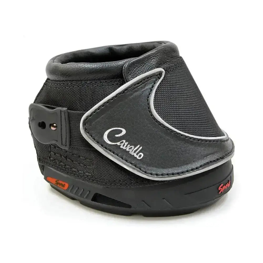 Black cavallo sport boot slim with leather panel silver stitching red branding and unique tread pattern