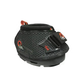 Black castle cavallo trek pro horse hoof boot with perforated design and orange branding accents for horse boots
