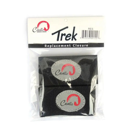 Black cavallo trek replacement closure straps with gray oval patches and red horse logo for cavallo trek regular use