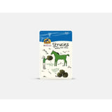 Cavalor horse treats strucies in a blue and white pouch with green horses made from highly absorbable sunflower seed meal
