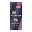 Cavalor mash mix care expert 15kg bag in blue and purple showing a white horse eating brown granular mash with glycine hydrate