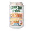 A white aluminum can of cawston sparkling orange soda with green and orange lettering and a patterned top rim