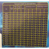 Detailed size chart for champion titanium ti22 infant body protectors showing measurements in centimeters for tiny tots