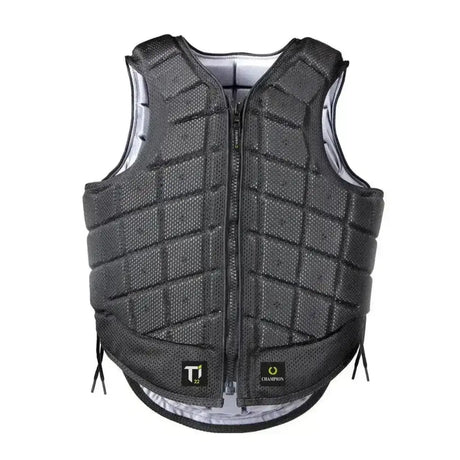 Black champion titanium ti22 equestrian vest with quilted padding and breathable mesh fabric for youths body protectors