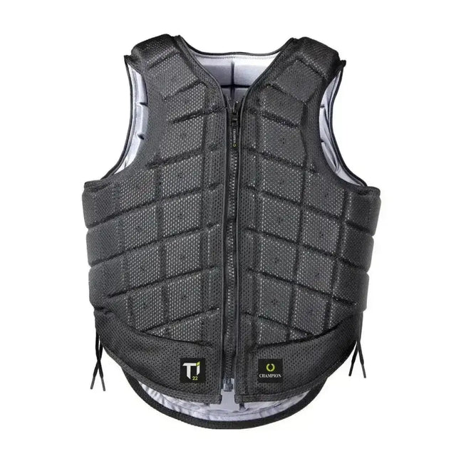 Black champion titanium ti22 equestrian vest with quilted padding and breathable mesh fabric for youths body protectors