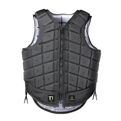 Black champion titanium ti22 equestrian vest with quilted padding and breathable mesh fabric for youths body protectors