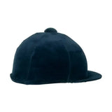 Dark navy velvet riding helmet with rounded crown and flat brim featuring champion velvet hat cover stretch velvet cover