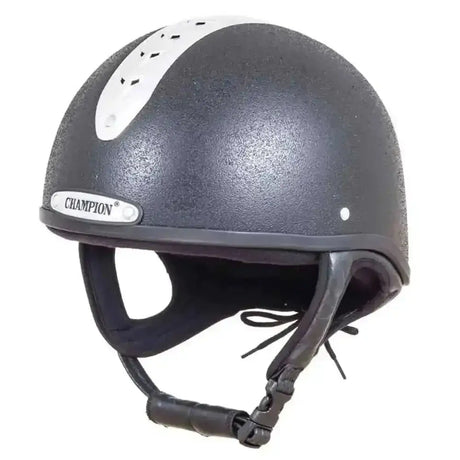 Black champion ventair revolve mips jockey riding helmet with matte finish and white accent stripe