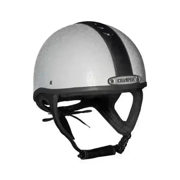 Silver champion ventair riding hat optic white sports riding helmet with black stripe and adjustable black straps