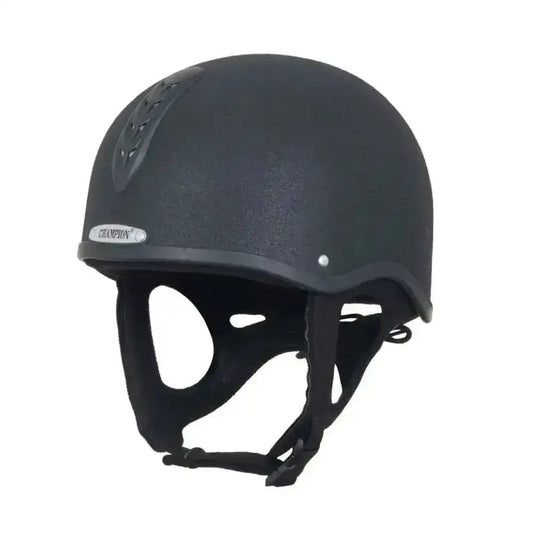 Black matte champion x-air jockey helmet riding hat with adjustable straps for 56cm to 63cm head sizes