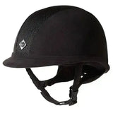 Black charles owen ayr8 plus riding hat with mesh panel and silver diamond logo for safe and stylish riding