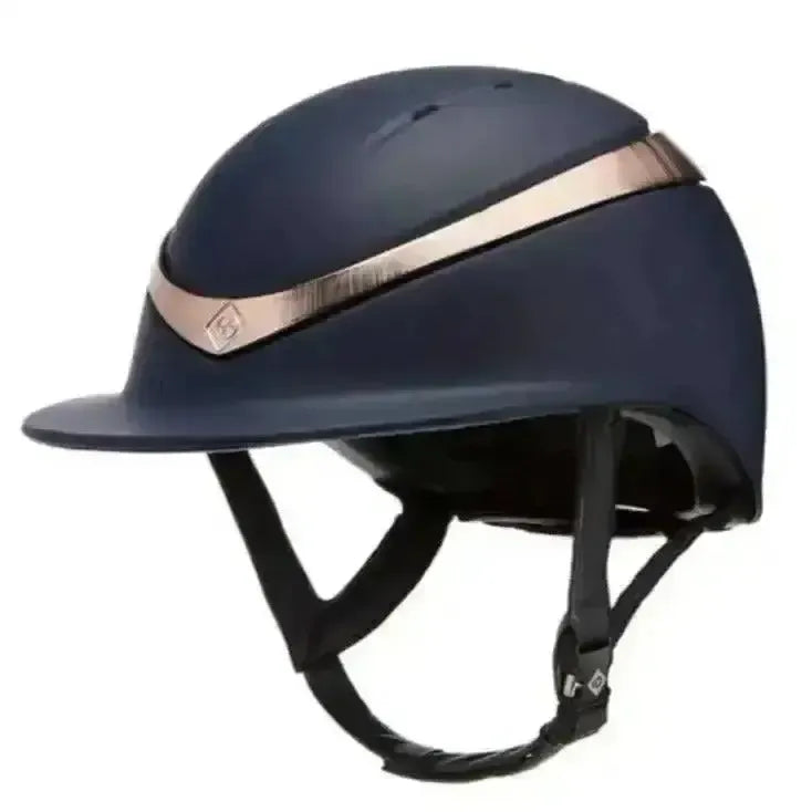 Charles Owen Halo Matt Navy With Rose Gold With Wide Peak Small Riding Hats