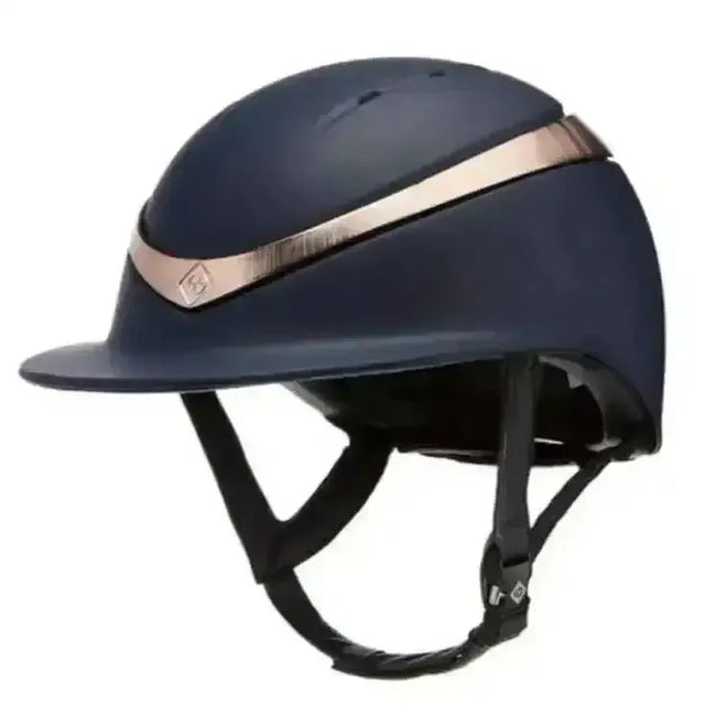 Charles Owen Halo Matt Navy With Rose Gold With Wide Peak Small Riding Hats
