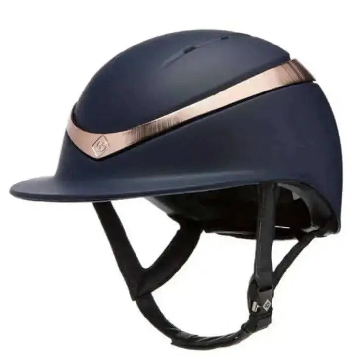 Charles Owen Halo Matt Navy With Rose Gold With Wide Peak Small Riding Hats Barnstaple Equestrian Supplies