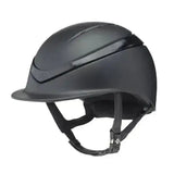 Black charles owen halo riding helmet with glossy finish and integrated chin strap for safe riding use