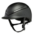 Matte black charles owen luna riding helmet with sleek aerodynamic design and integrated chin strap system