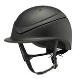 Matte black charles owen luna riding hat with sleek design and adjustable chin strap perfect for riding use