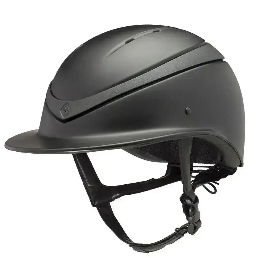 Matte black charles owen luna wide brim riding hat with sleek streamlined design and integrated brim for riders