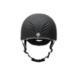 Black charles owen phoenix jockey skull helmet with textured matte finish and adjustable wing ventilation grooves