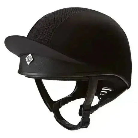 Black charles owen pro 11 plus riding hat with mesh panel and adjustable straps for precision-fitting cross-country skull