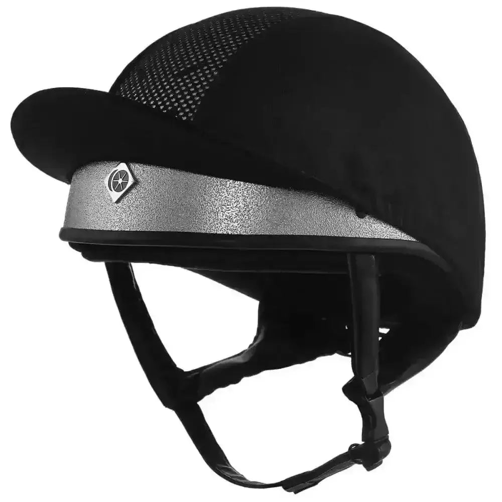 Black charles owen pro 11 plus riding hat with silver metallic band and mesh ventilation for precision-fitting cross-country skull