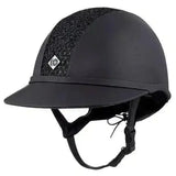 Black charles owen sp8 sparkly riding helmet with glittery textured side panel and diamond shaped logo