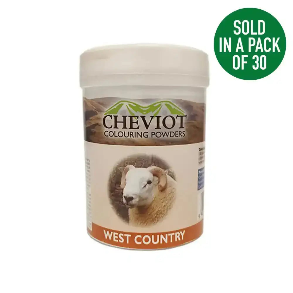 Cheviot sheep colouring powder in clear container with white lid featuring sheep illustration for professional colouring use