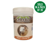 Cheviot sheep colouring powder in clear container with white lid featuring sheep illustration for professional colouring use