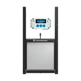 Black chickenguard pro coop door opener with white digital control panel and blue buttons locking door kit