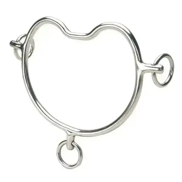 Silver chiffney anti rearing bit with heart-shaped metal design and multiple rings for effective anti-rear control
