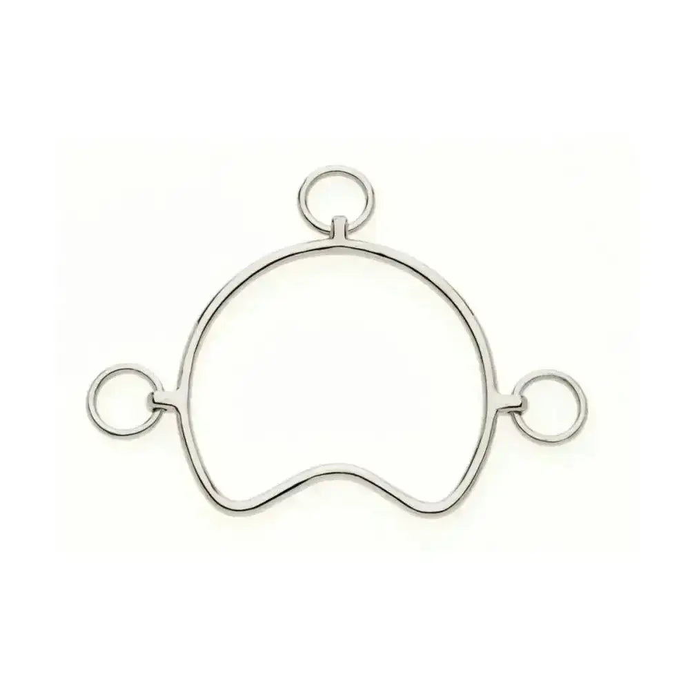 Silver metal chiffney bit with curved open design and three rings designed as an anti rearing bit for horses
