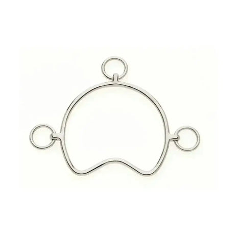 Silver metal chiffney bit with curved open design and three rings designed as an anti rearing bit for horses