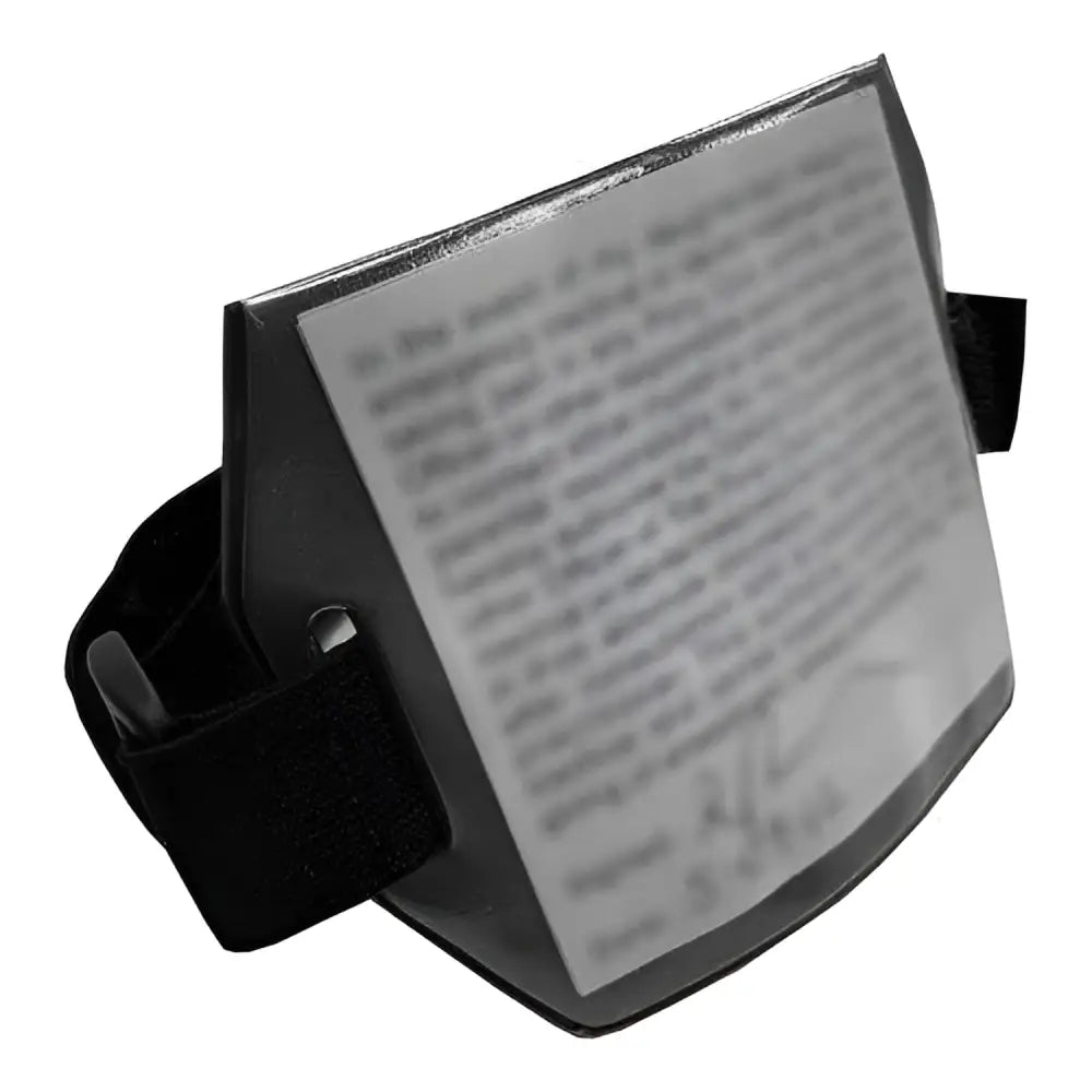 Black childs pc medical armband with flexible wrist-mounted e-reader holder and secure press close fastening