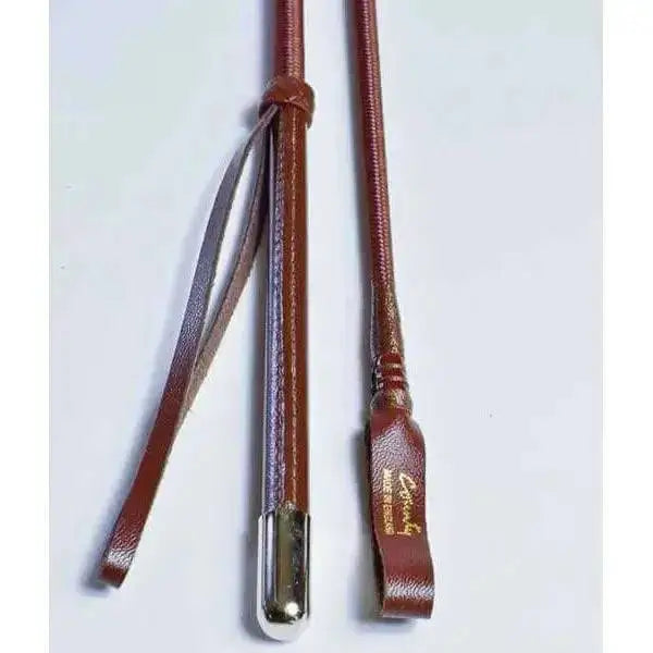 Brown leather childs traditional brown riding crops horsewhip with embossed handle and silver metal tip county whips