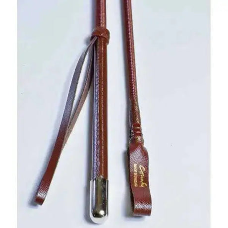 Brown leather childs traditional brown riding crops horsewhip with embossed handle and silver metal tip county whips