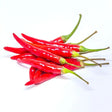 A pile of vibrant red chillies with glossy skin and green stems perfect for equestrian cooking or snacks
