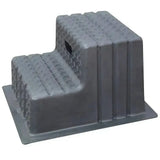 Gray plastic classic showjumps step mounting blocks with textured diamond plate surface and cutout handle