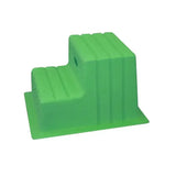 Bright green plastic classic showjumps step mounting blocks with ribbed texture on both steps for stable mounting