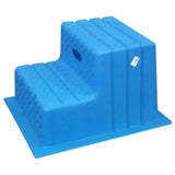 Bright blue plastic classic showjumps two-step mounting blocks with ribbed texture and cutout handle for easy grip