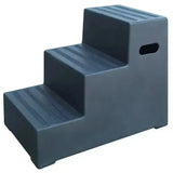 Dark gray plastic two-step stool with abrasive anti-slip strips and side handle from classic showjumps premium for large livery yards
