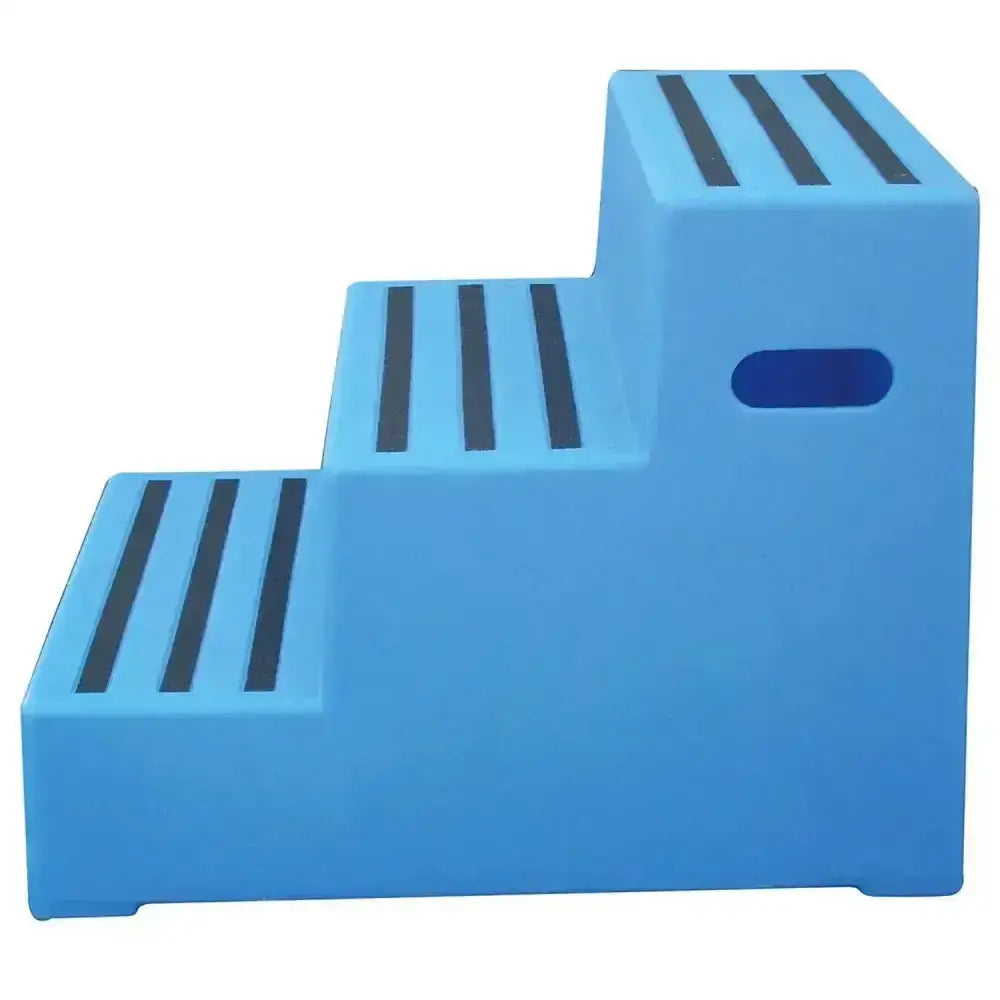 Blue plastic classic showjumps premium 3 step mounting block with abrasive anti-slip strips for large livery yards
