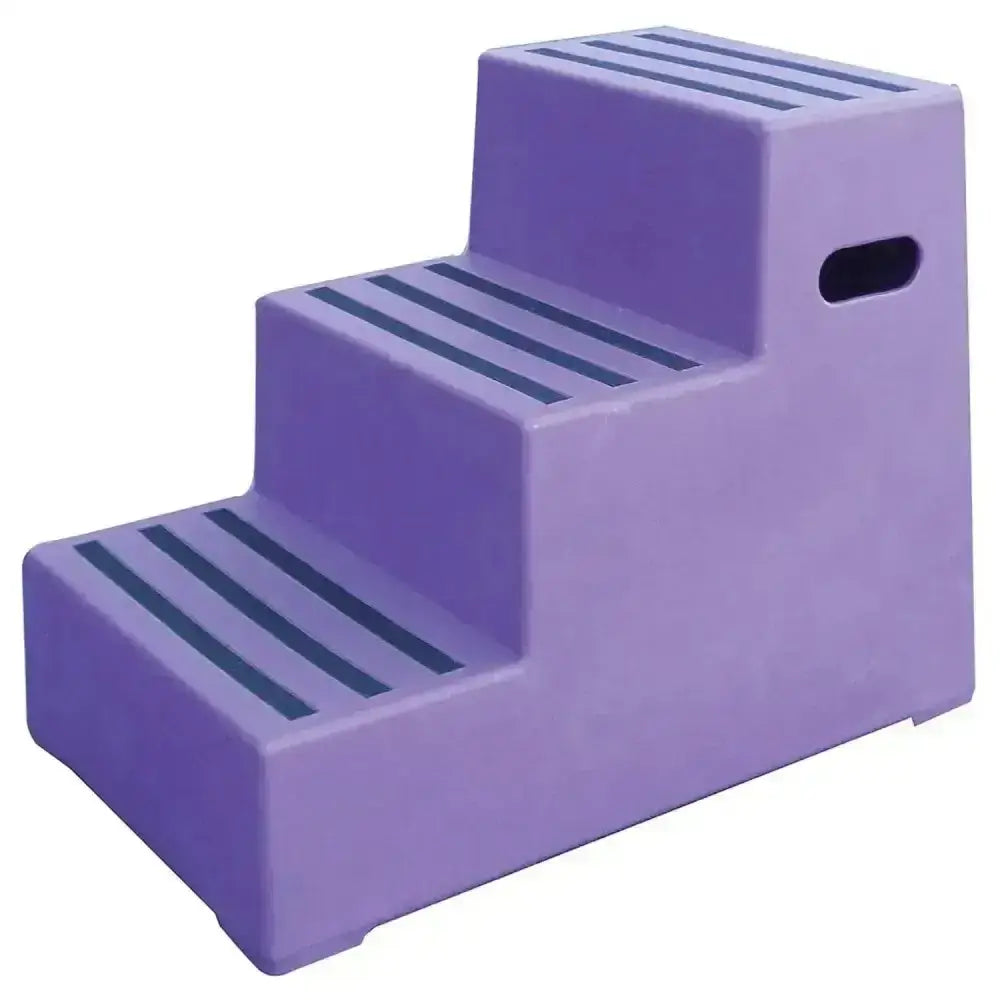Purple plastic classic showjumps premium 3 step mounting block with dark blue large livery yards abrasive anti-slip strips