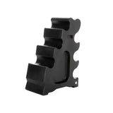 Black metal dumbbell rack with sleek angular design and tiered slots for organizing weights classic showjumps sloping block