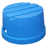Bright blue plastic classic showjumps standard mounting block with textured ribbed top surface and one tread round design