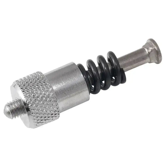 Silver metal camera lens mount adapter with black coil spring and textured grip from clipperman tension set